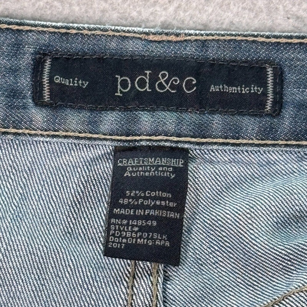 PD&C Slim Straight Jeans Mens 34x30 Blue Medium Wash Classic Distressed Denim - Picture 13 of 16